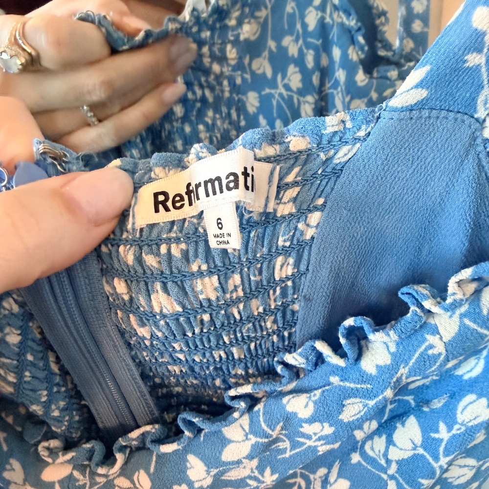 Reformation Blue Floral Tie-Shoulder Maxi Dress | Size 6 - Picture 2 of 3